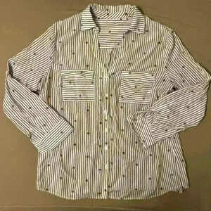 New York & Company Women’s Sheer Stripe Polka Dot Blouse Mauve Size XL